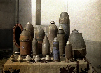 Sammlung nicht explodierter deutscher Granaten, Reims, Marne, Frankreich, 1917